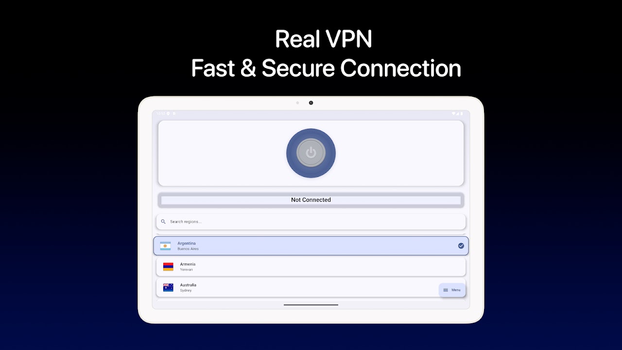 RealVPN for Android location list