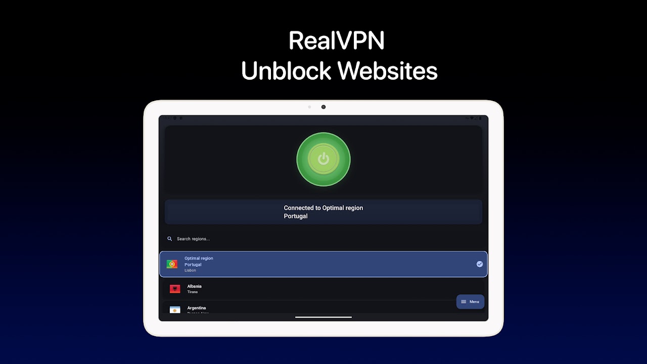 RealVPN for Android connected to Optimal region