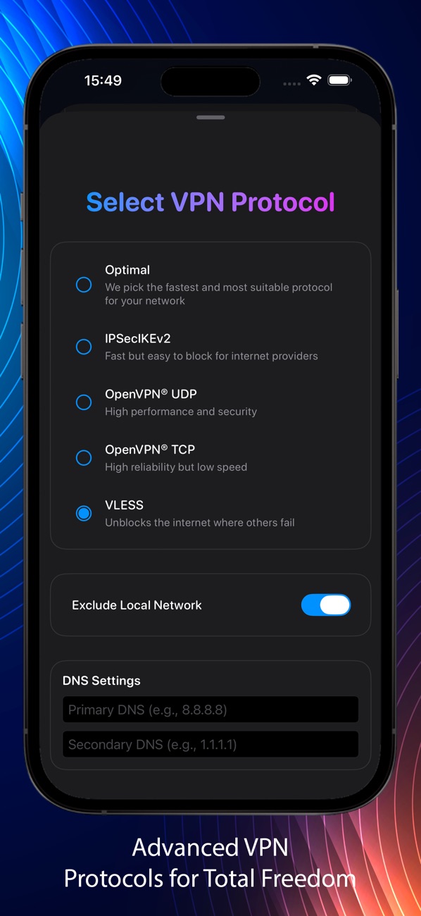 Protocol selection in the app